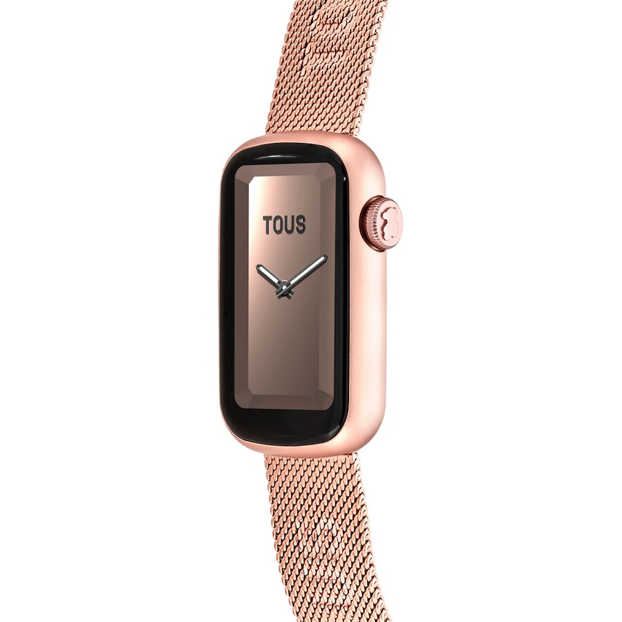 tous t-band mesh smartwatch mit rosafarbenem iprg-stahlarmband und aluminiumgehäuse in rosafarbenem iprg