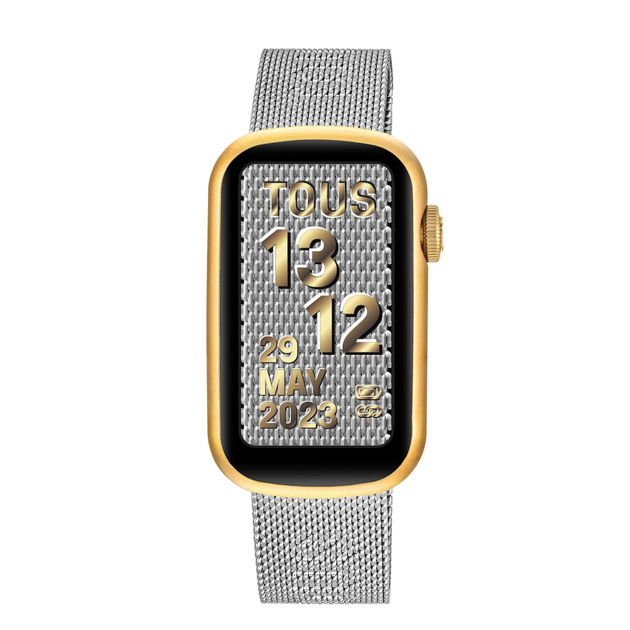 smartwatch mit edelstahlarmband und aluminiumgehäuse in goldfarbenem ipg tous tous t-band mesh