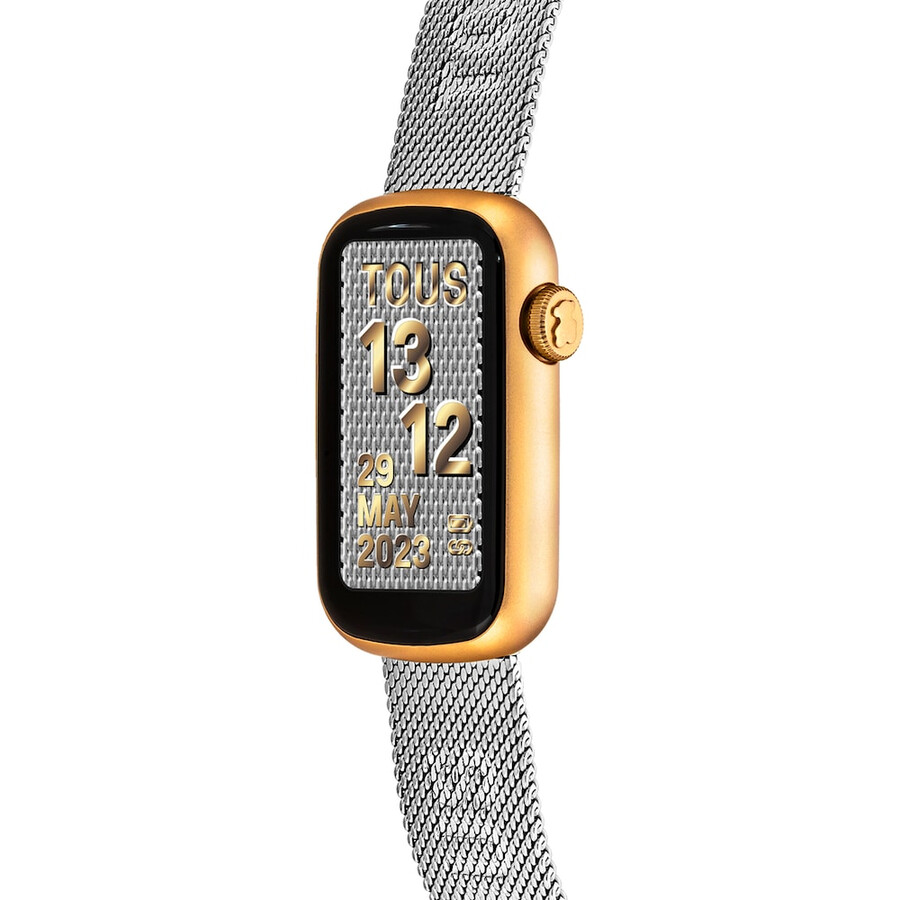 smartwatch mit edelstahlarmband und aluminiumgehäuse in goldfarbenem ipg tous tous t-band mesh