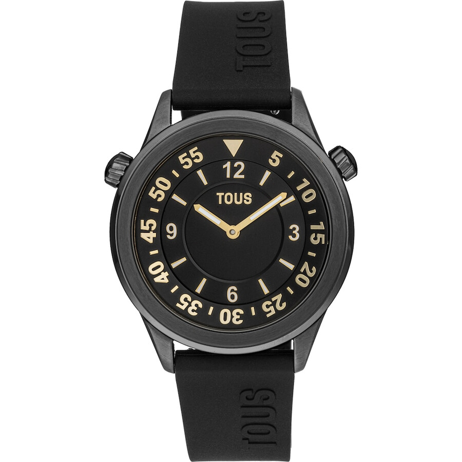 analoge armbanduhr mit schwarzem silikonarmband und grauem ip-stahlgehäuse von tous now
