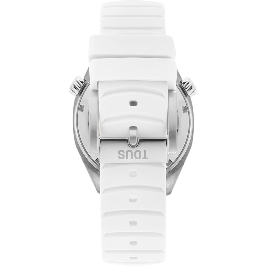 gmt-automatikuhr mit weißem silikonarmband edelstahlgehäuse und perlmuttzifferblatt von tous now