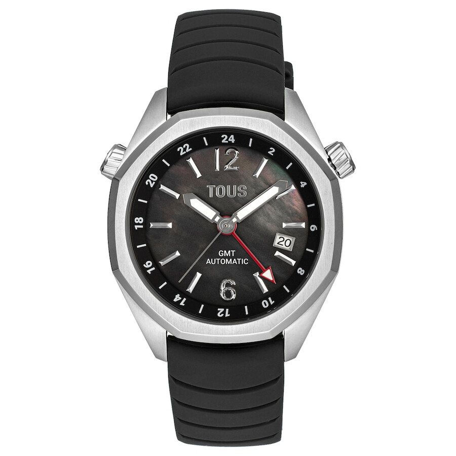 gmt-automatikuhr mit schwarzem silikonarmband stahlgehäuse und perlmuttzifferblatt von tous now.