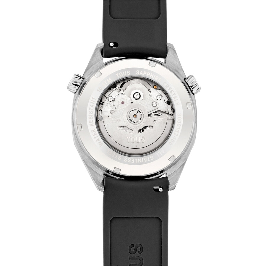 gmt-automatikuhr mit schwarzem silikonarmband stahlgehäuse und perlmuttzifferblatt von tous now.