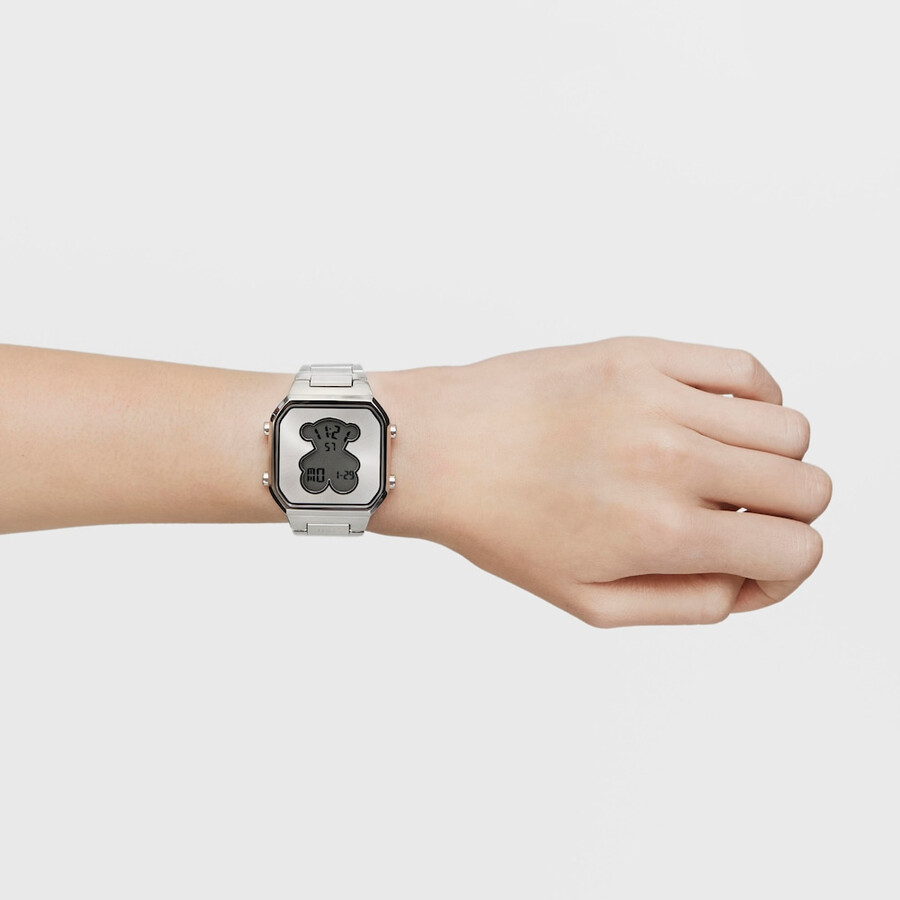 digitale armbanduhr mit edelstahlarmband d-bear