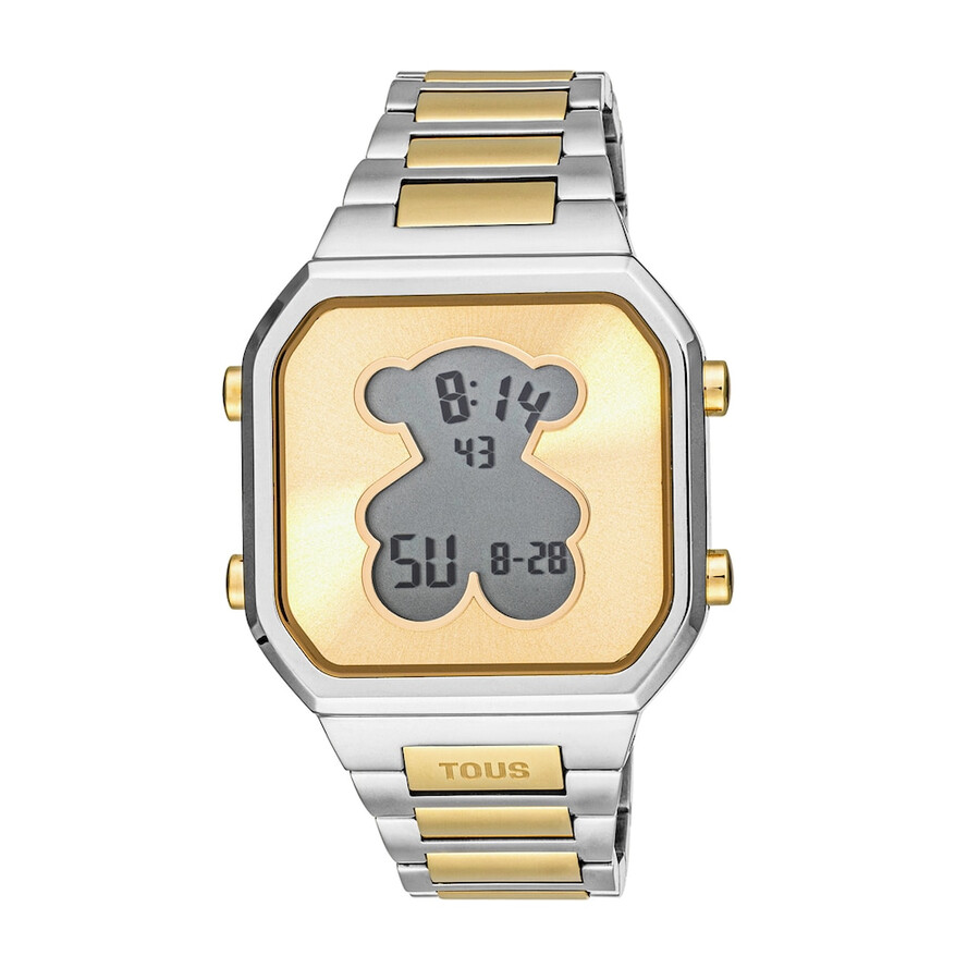 digitale armbanduhr mit edelstahlarmband und goldfarbenem ipg-stahlgehäuse d-bear