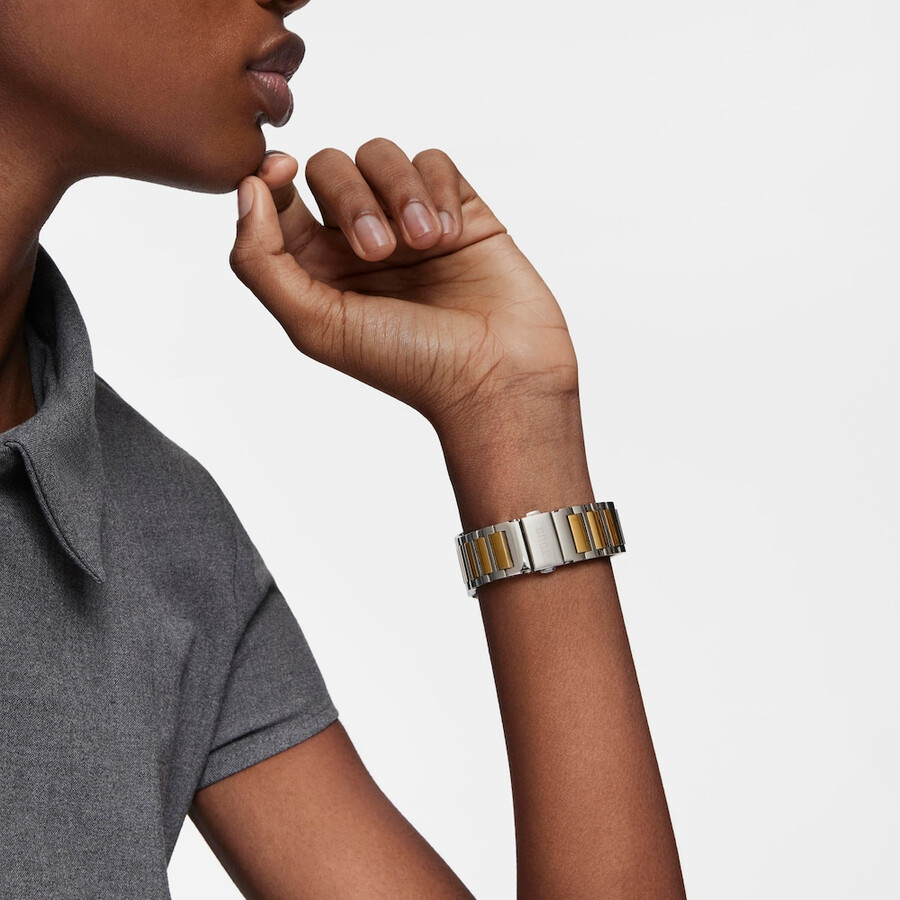 digitale armbanduhr mit edelstahlarmband und goldfarbenem ipg-stahlgehäuse d-bear