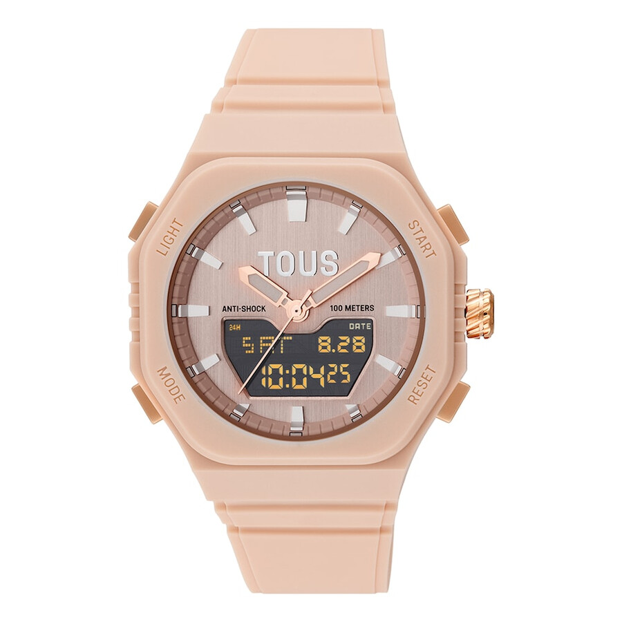 nudefarbene iprg-stahl-analog-digitaluhr mit rosa nylonarmband