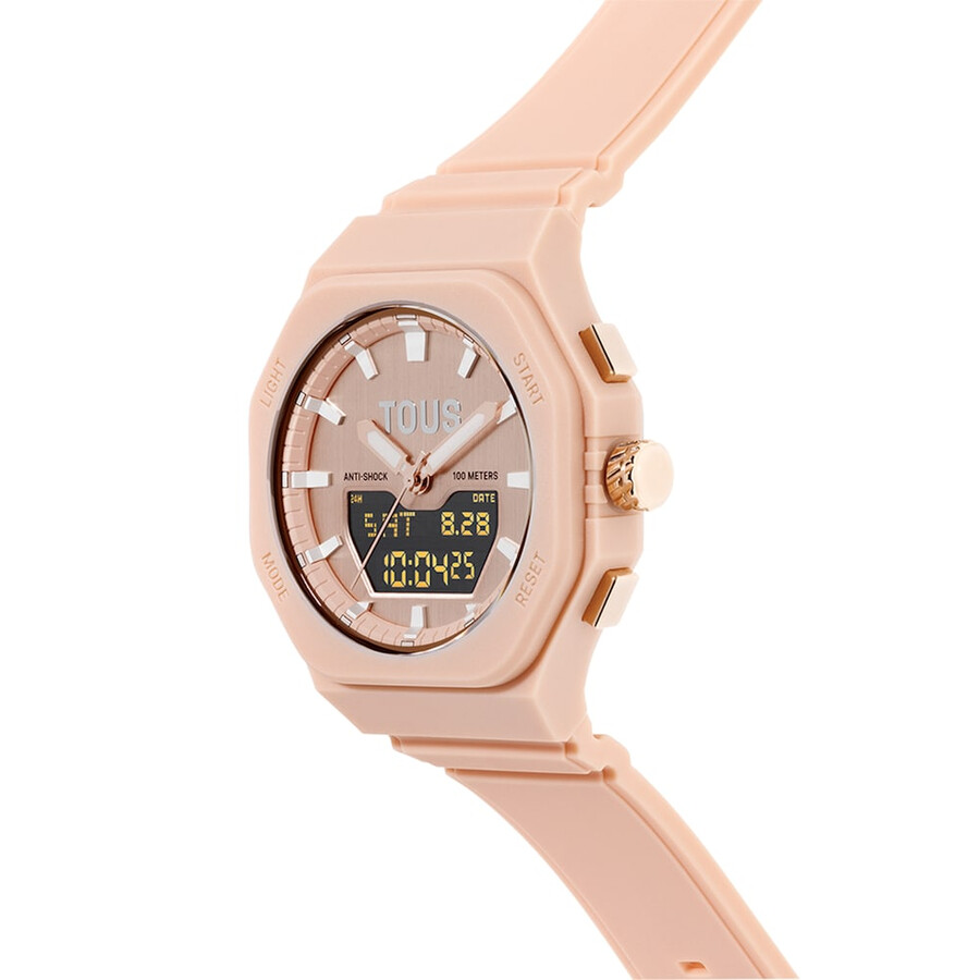 nudefarbene iprg-stahl-analog-digitaluhr mit rosa nylonarmband