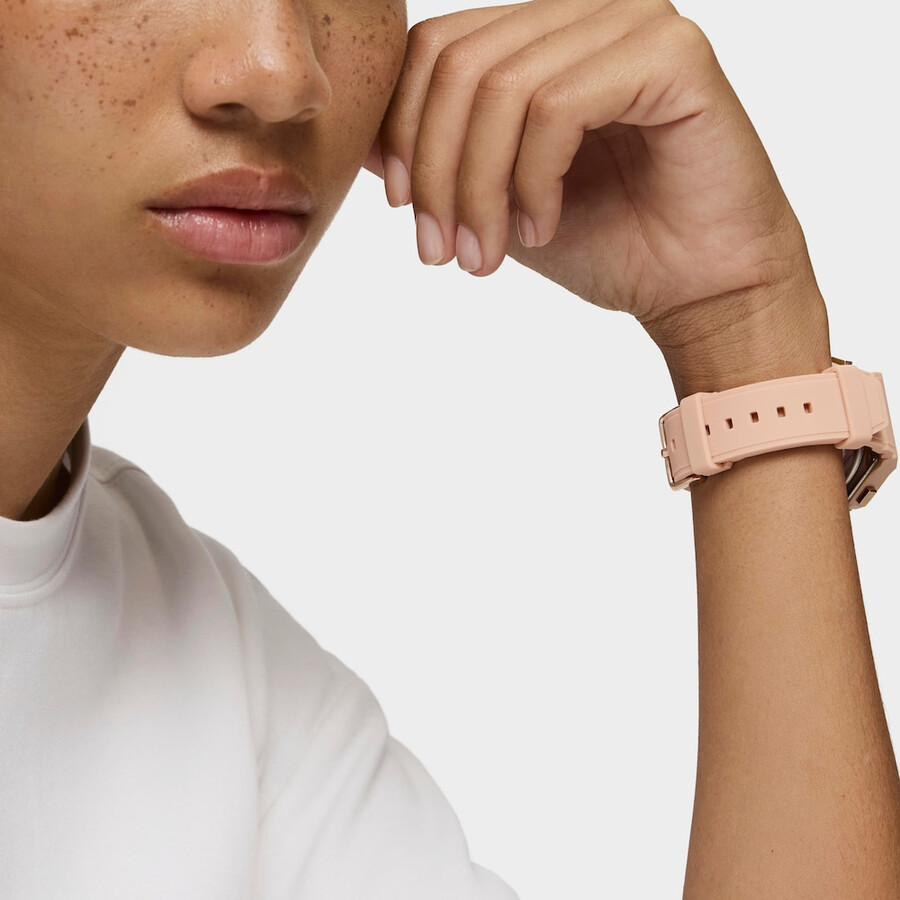 nudefarbene iprg-stahl-analog-digitaluhr mit rosa nylonarmband