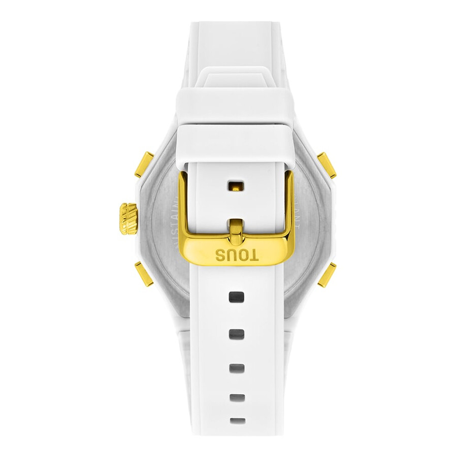 goldfarbene ipg-stahl-analogdigital-uhr mit weißem nylonarmband