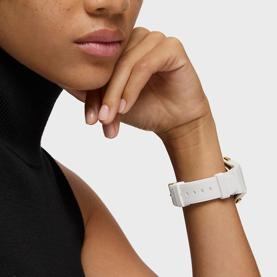 goldfarbene ipg-stahl-analogdigital-uhr mit weißem nylonarmband