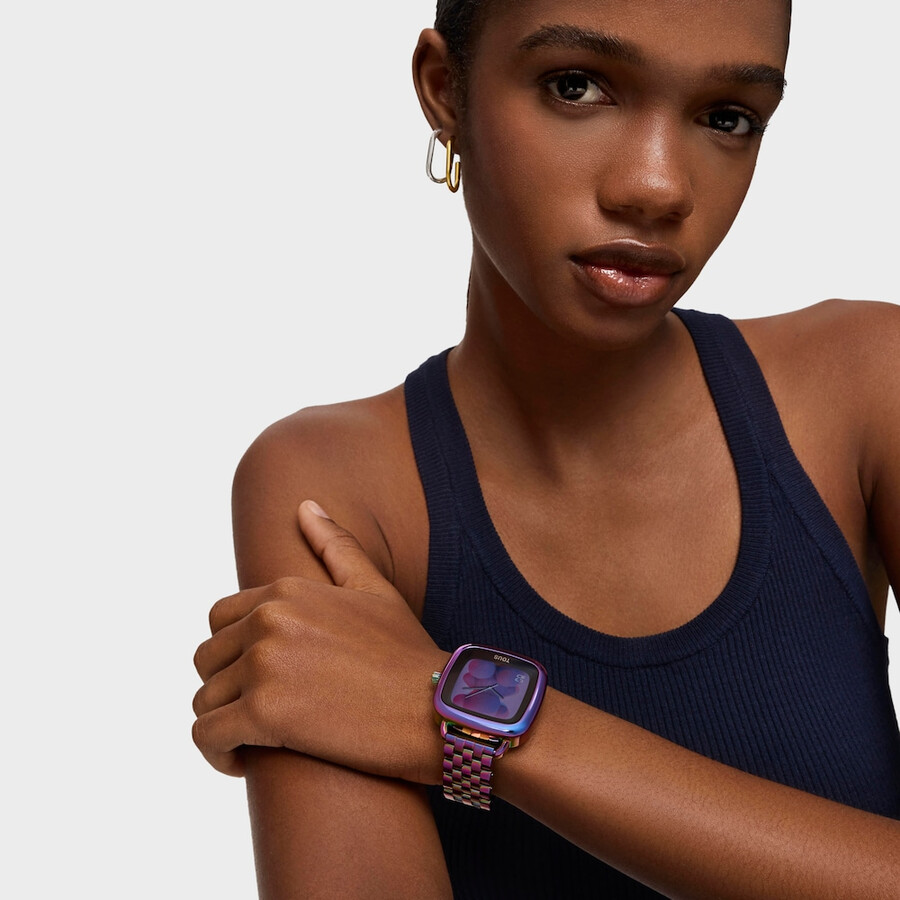 smartwatch mit schillerndem ip-stahlarmband von d-connect