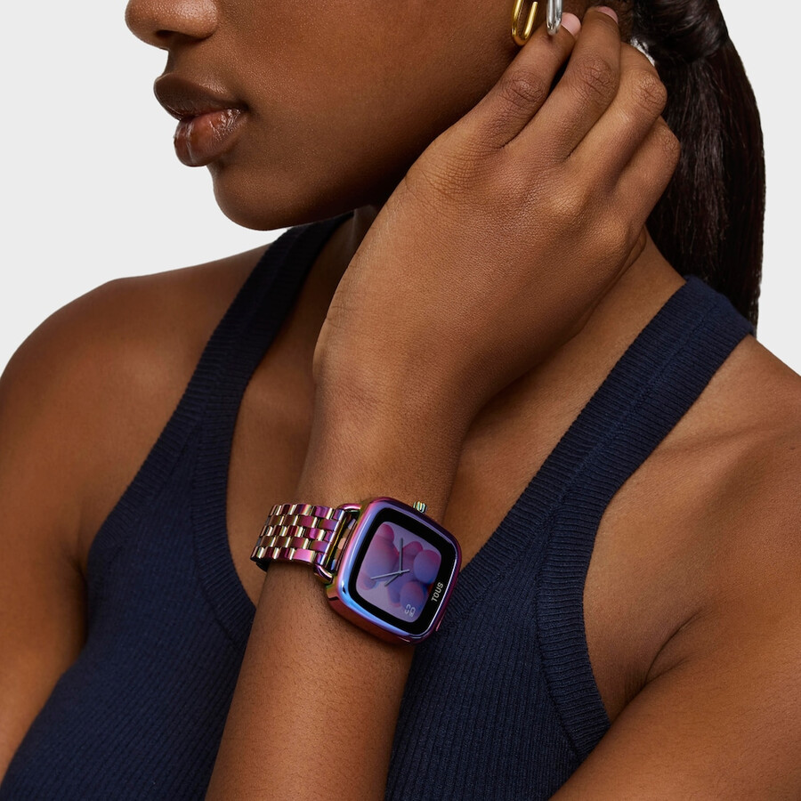 smartwatch mit schillerndem ip-stahlarmband von d-connect