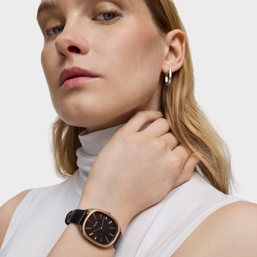 pinkfarbene iprg-stahl-analog-uhr mit schwarzem lederarmband heritage