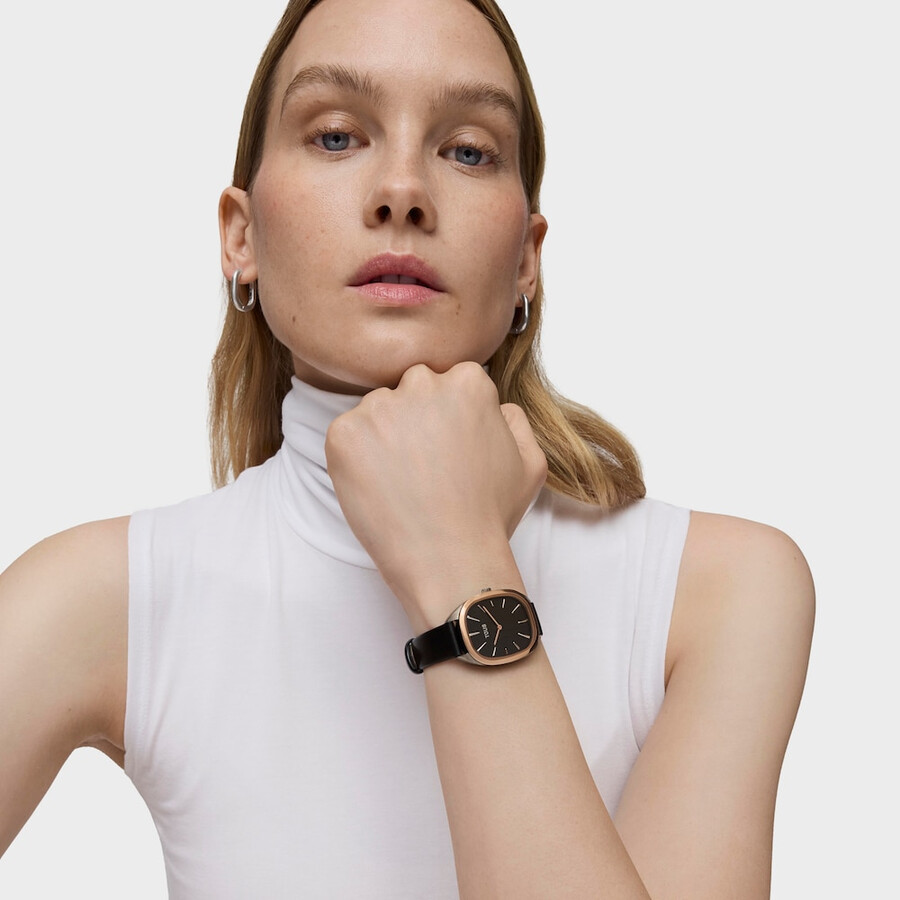 pinkfarbene iprg-stahl-analog-uhr mit schwarzem lederarmband heritage