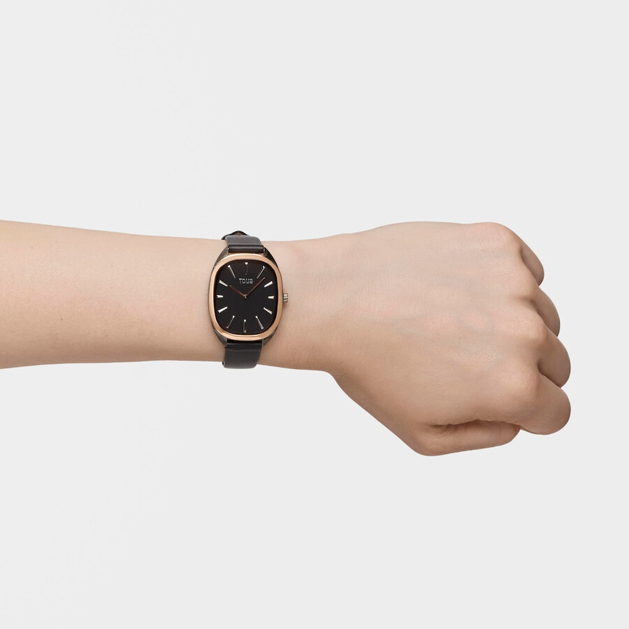 pinkfarbene iprg-stahl-analog-uhr mit schwarzem lederarmband heritage