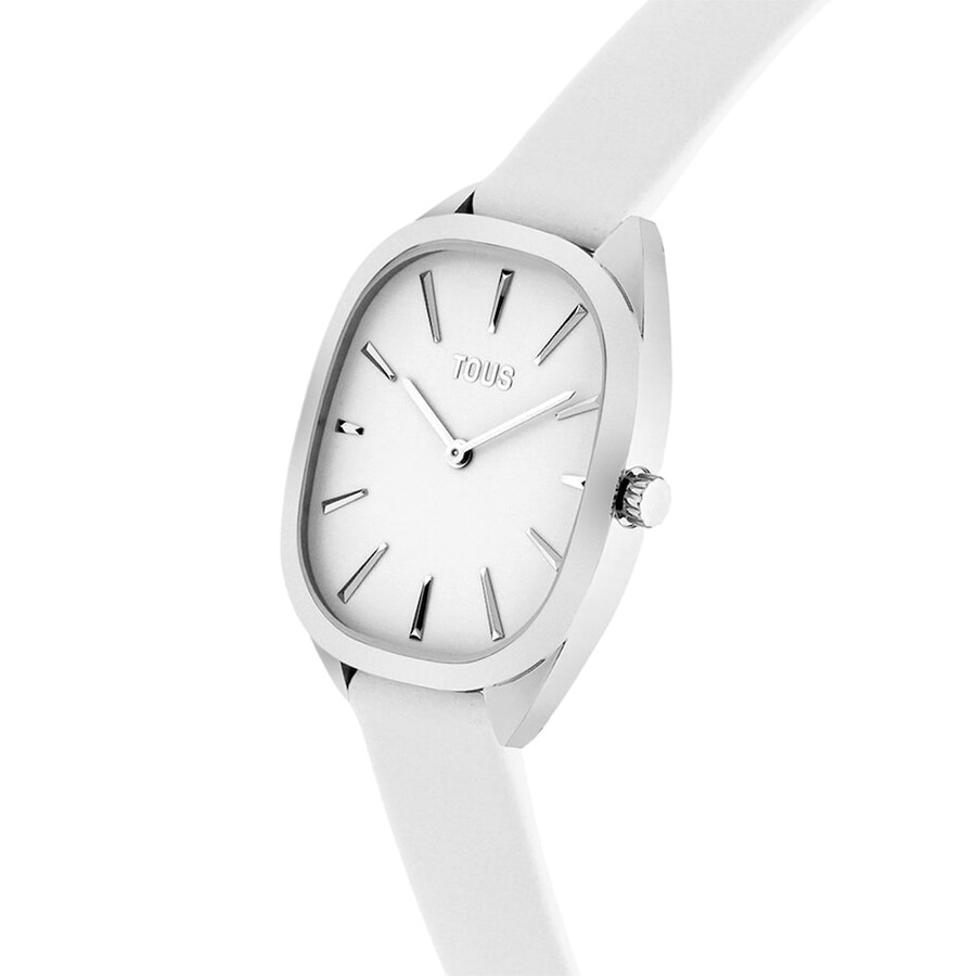 analoge armbanduhr aus stahl mit weißem lederarmband heritage