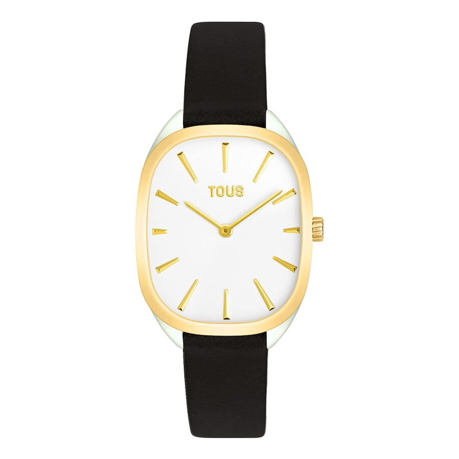 goldfarbene analoge uhr aus ipg-stahl mit schwarzem lederarmband heritage