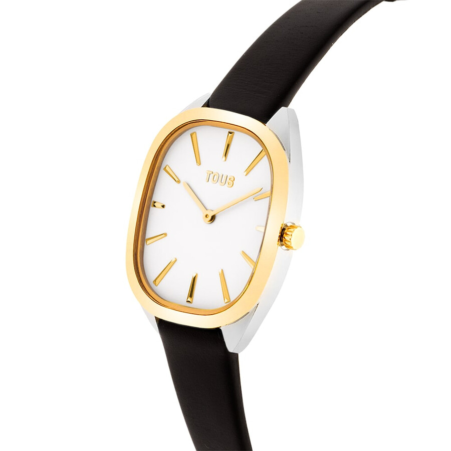 goldfarbene analoge uhr aus ipg-stahl mit schwarzem lederarmband heritage