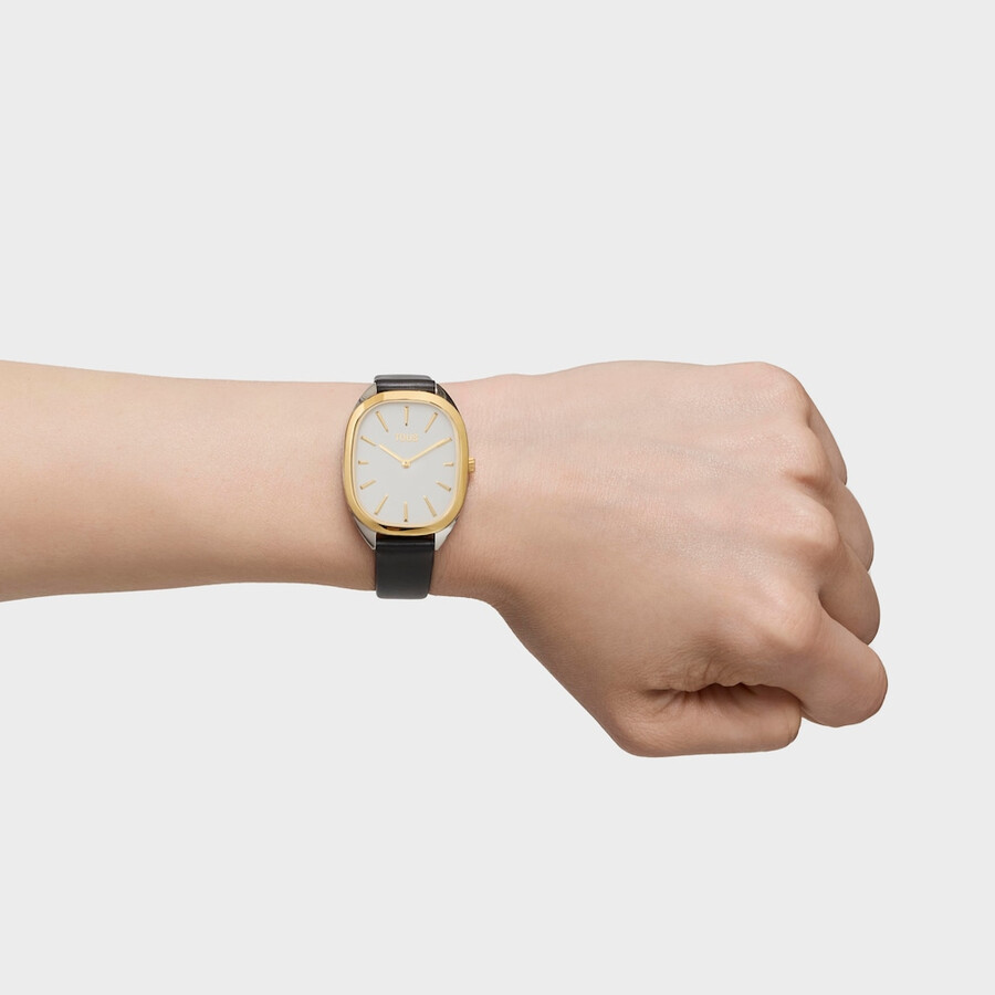 goldfarbene analoge uhr aus ipg-stahl mit schwarzem lederarmband heritage