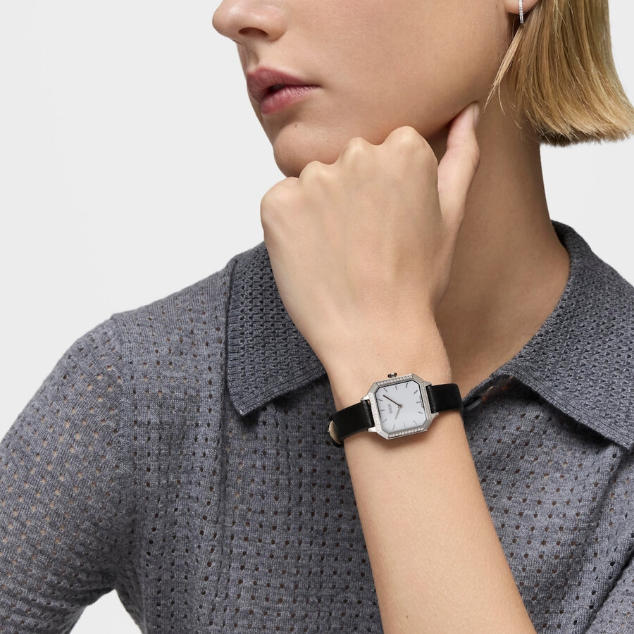 schweizer uhrwerk analoge stahluhr mit 040 ct diamanten und schwarzem lederarmband les classiques