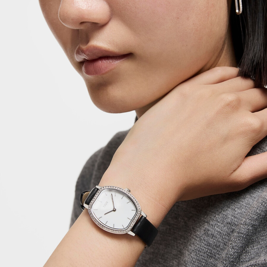 schweizer uhrwerk analoge stahluhr mit 054 ct diamanten und schwarzem lederarmband les classiques