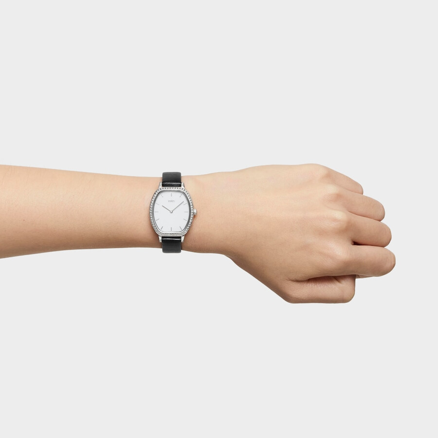 schweizer uhrwerk analoge stahluhr mit 054 ct diamanten und schwarzem lederarmband les classiques