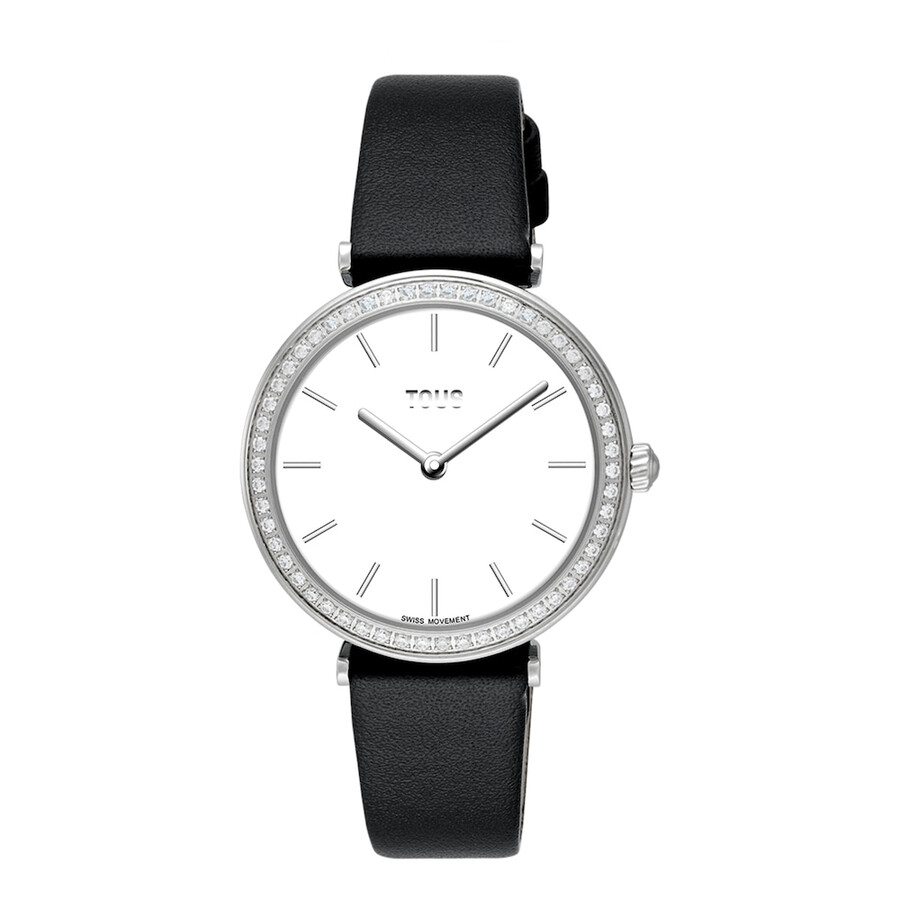 schweizer uhrwerk analoge stahluhr mit 049 ct diamanten und schwarzem lederarmband les classiques