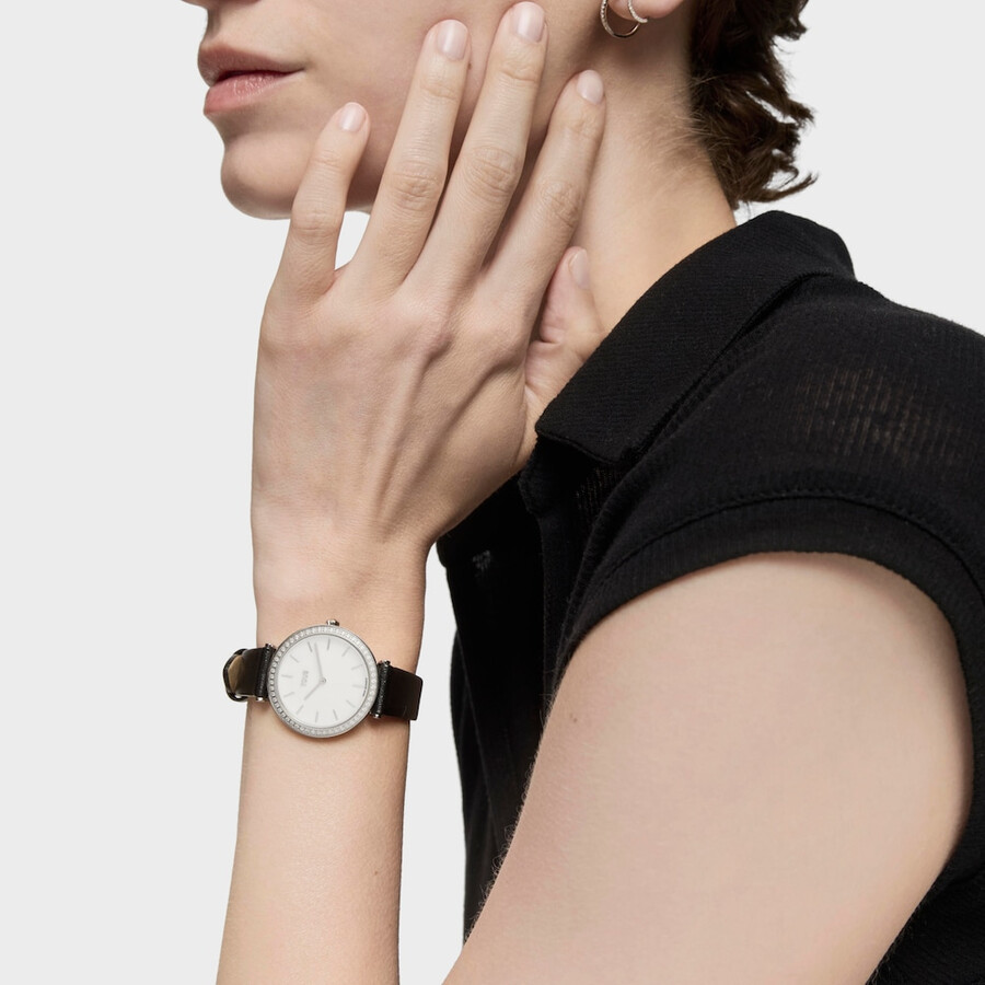 schweizer uhrwerk analoge stahluhr mit 049 ct diamanten und schwarzem lederarmband les classiques