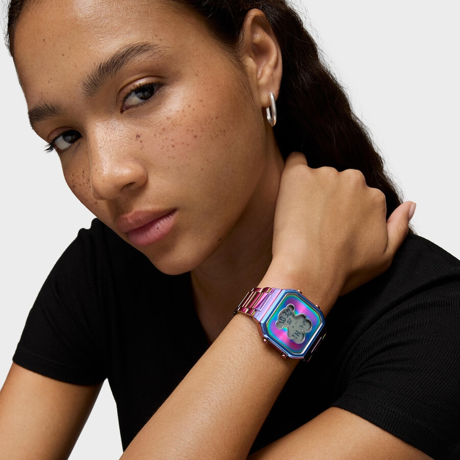 digitale uhr mit irisierendem ip-stahlarmband d-bear