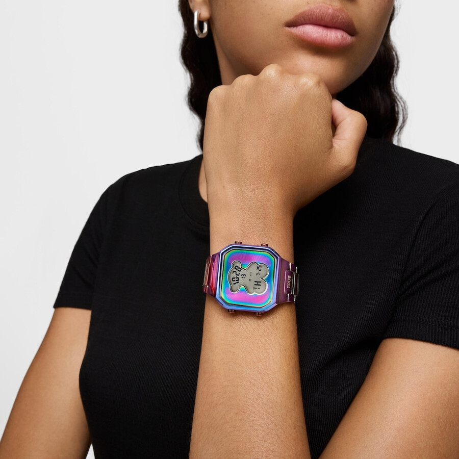 digitale uhr mit irisierendem ip-stahlarmband d-bear