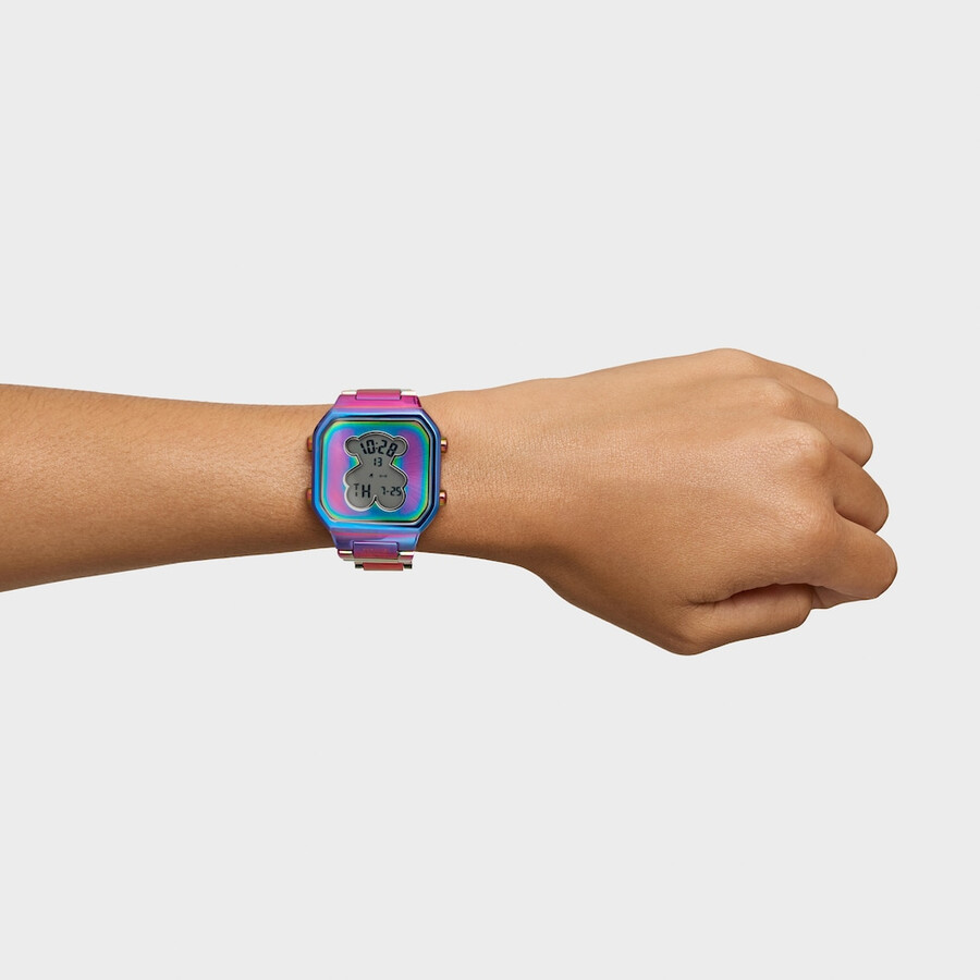 digitale uhr mit irisierendem ip-stahlarmband d-bear