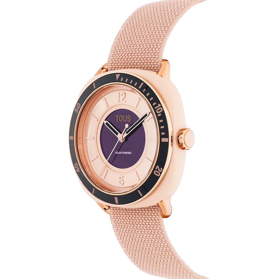 osier analoge armbanduhr aus hautfarbenem iprg-stahl mit rosafarbenem elastischem armband