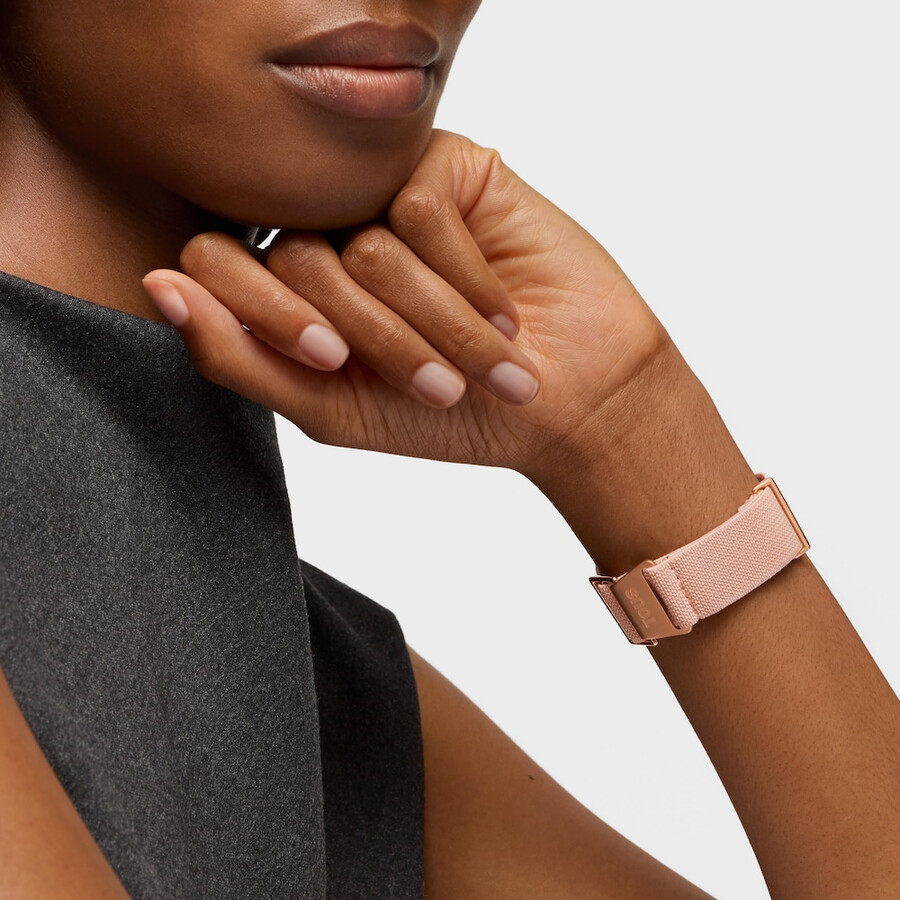 osier analoge armbanduhr aus hautfarbenem iprg-stahl mit rosafarbenem elastischem armband