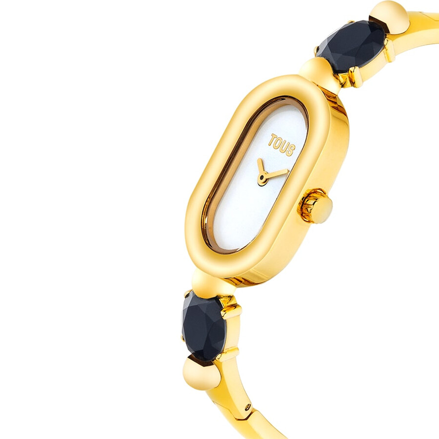 analoge uhr mit goldfarbenem ipg-stahlarmband und onyxfarbenem tous color-armband