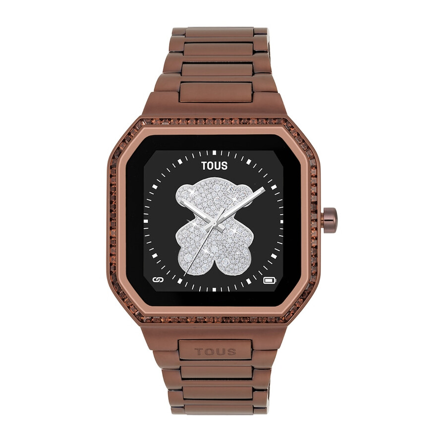 smartwatch mit braunem stahlarmband und zirkonia-fassung von b-connect