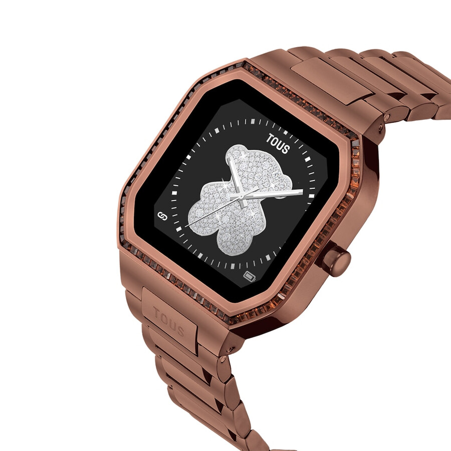 smartwatch mit braunem stahlarmband und zirkonia-fassung von b-connect