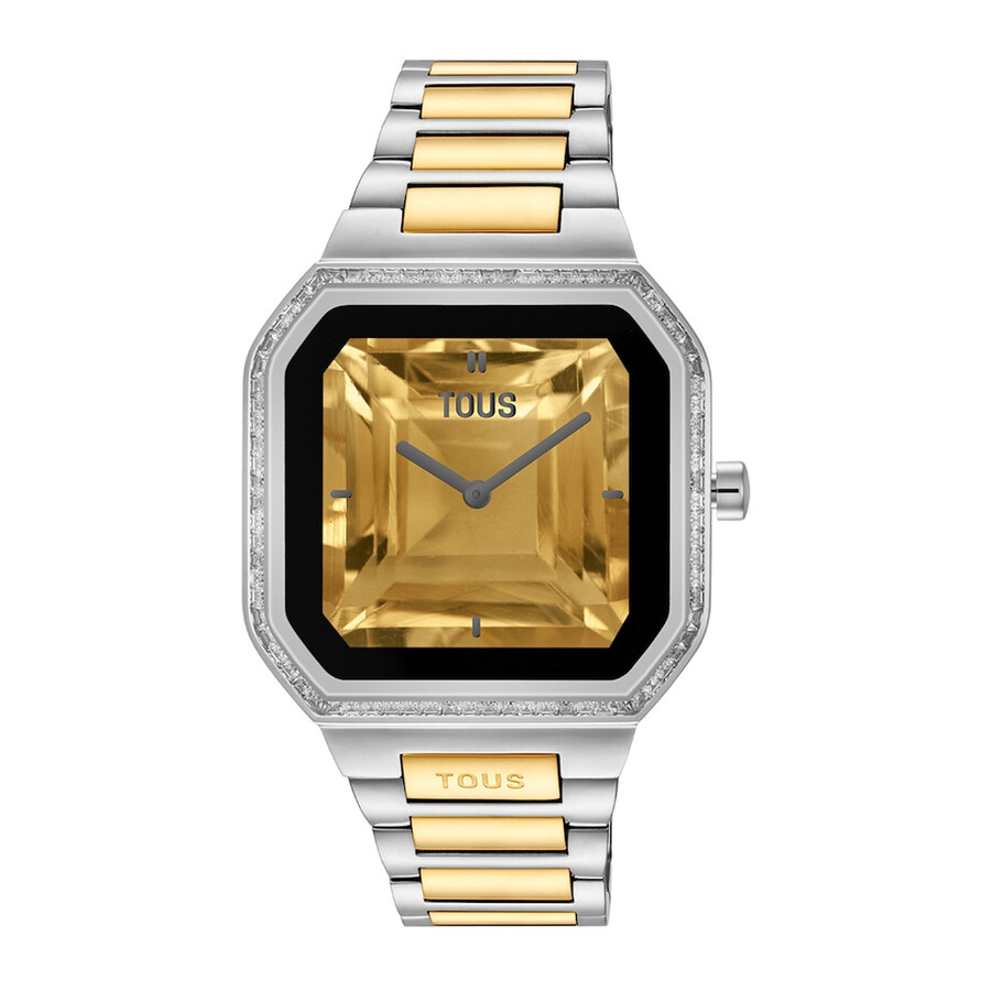 smartwatch mit stahlarmband und goldfarbenem stahl und zirkonia b-connect