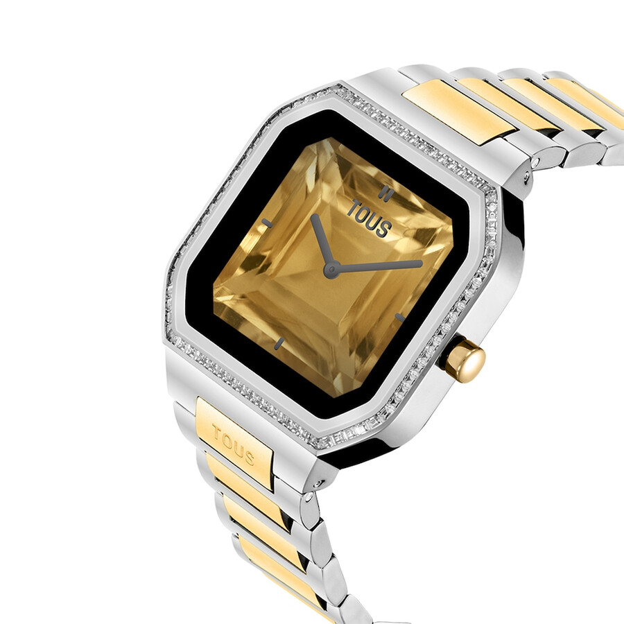 smartwatch mit stahlarmband und goldfarbenem stahl und zirkonia b-connect