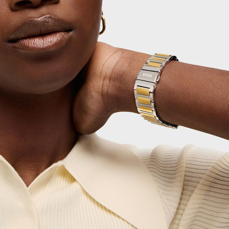 smartwatch mit stahlarmband und goldfarbenem stahl und zirkonia b-connect