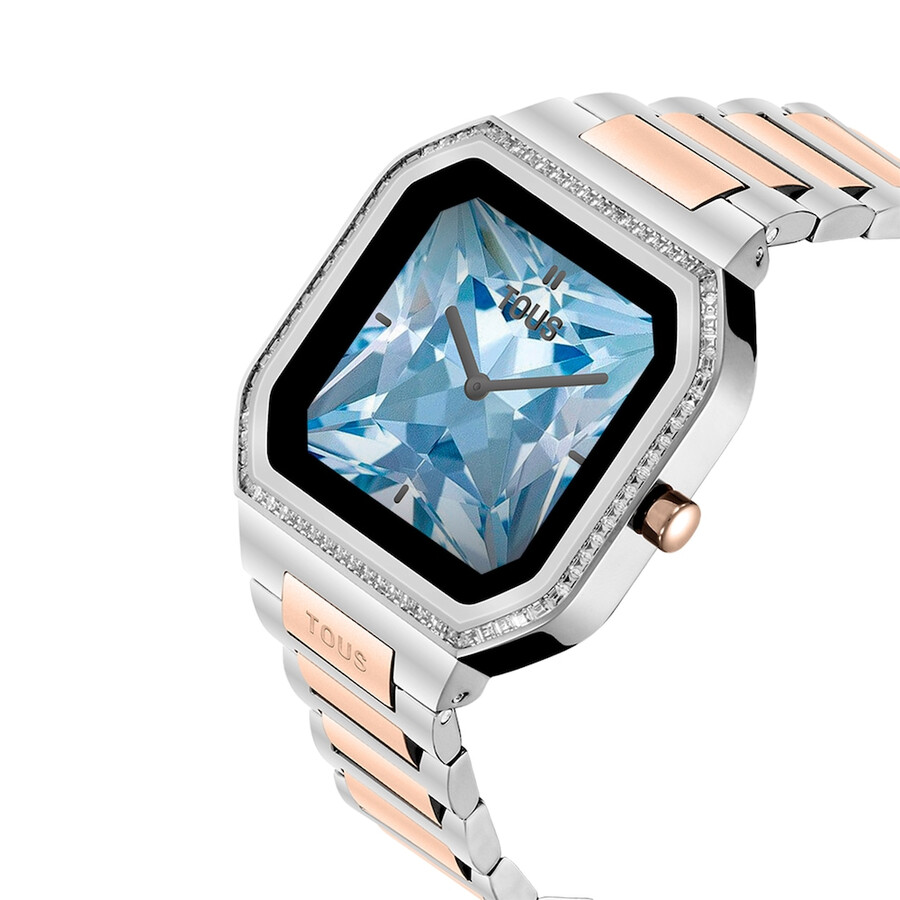 smartwatch mit edelstahlarmband und roségoldenem edelstahl und zirkonia b-connect