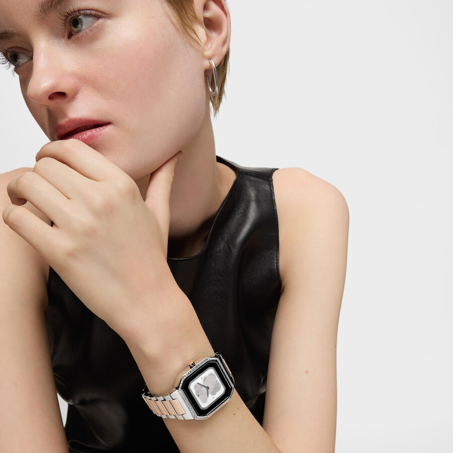 smartwatch mit edelstahlarmband und roségoldenem edelstahl und zirkonia b-connect