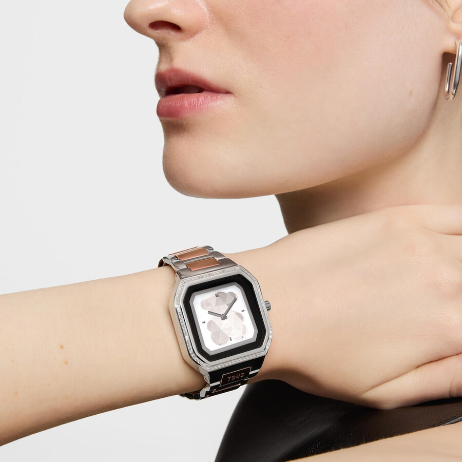 smartwatch mit edelstahlarmband und roségoldenem edelstahl und zirkonia b-connect