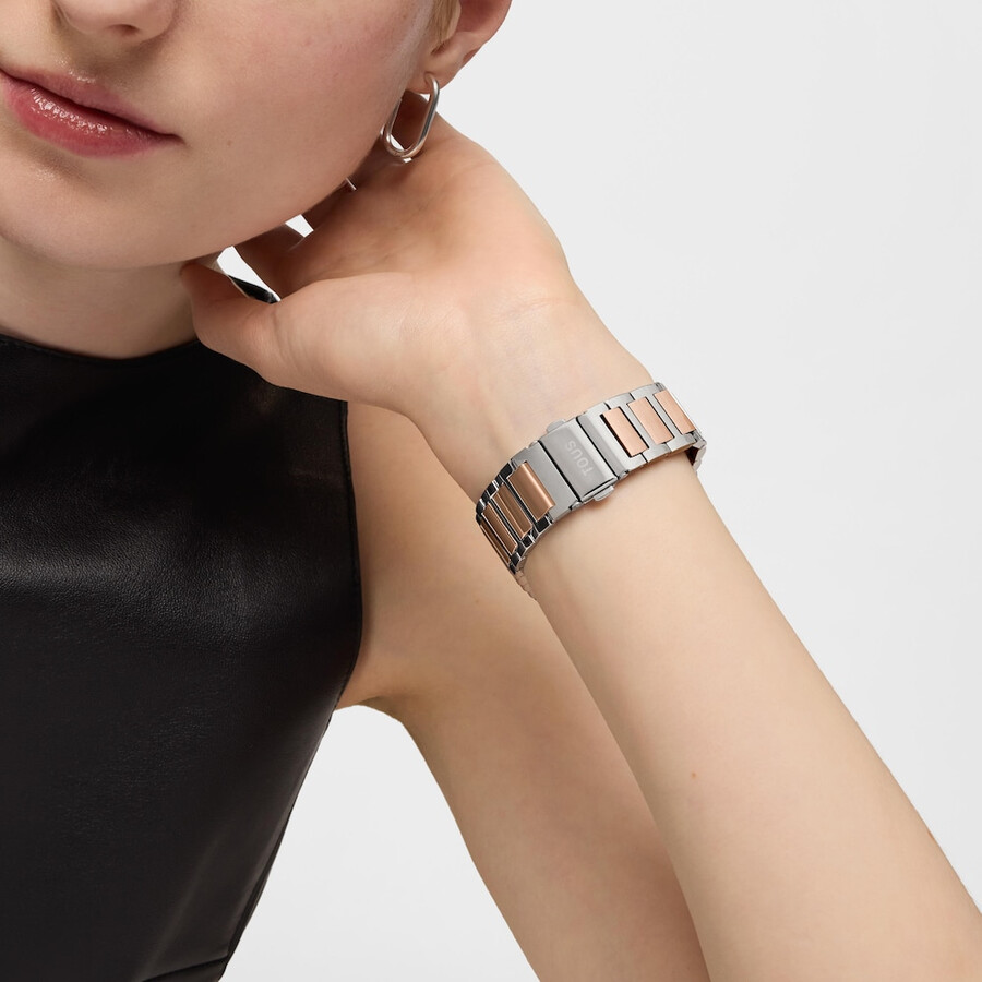 smartwatch mit edelstahlarmband und roségoldenem edelstahl und zirkonia b-connect
