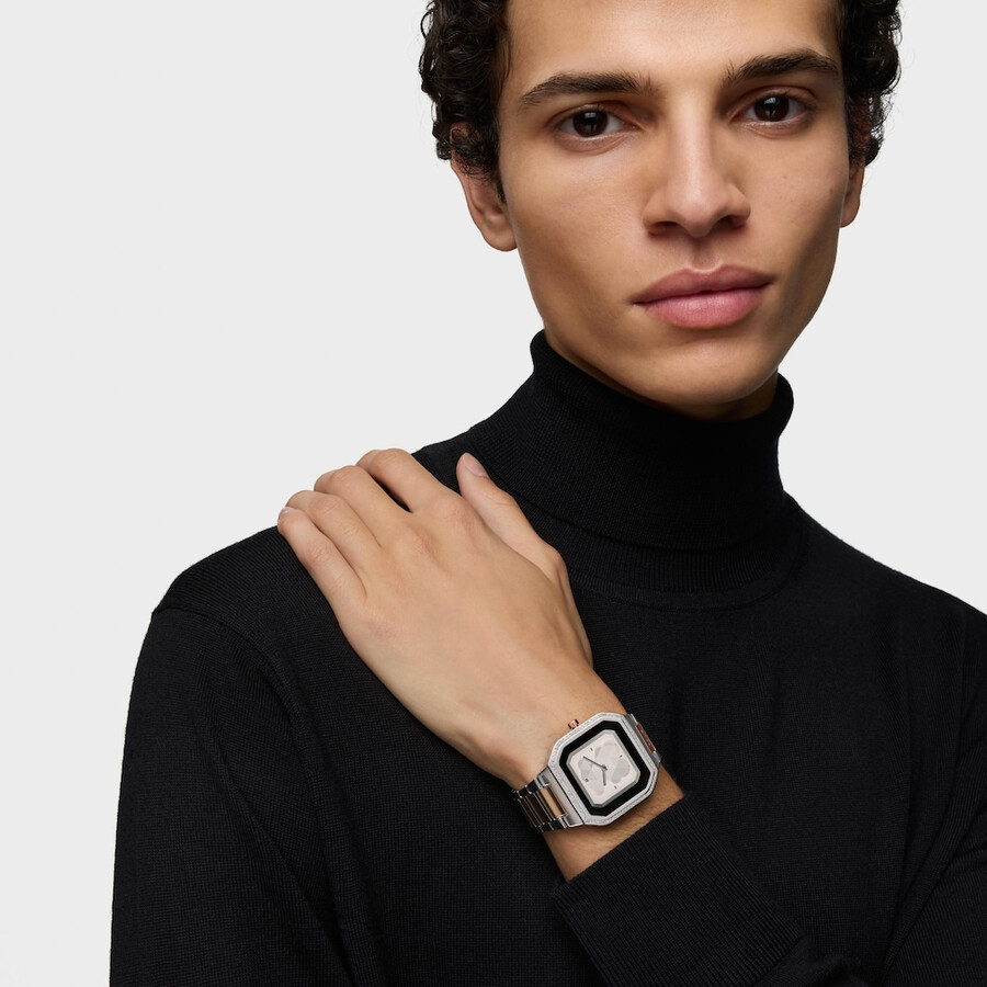 smartwatch mit edelstahlarmband und roségoldenem edelstahl und zirkonia b-connect