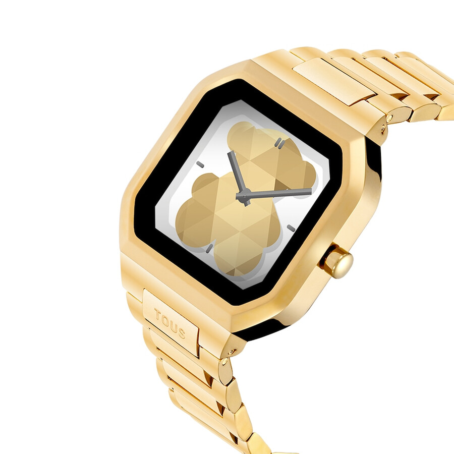 smartwatch mit goldfarbenem stahlarmband b-connect