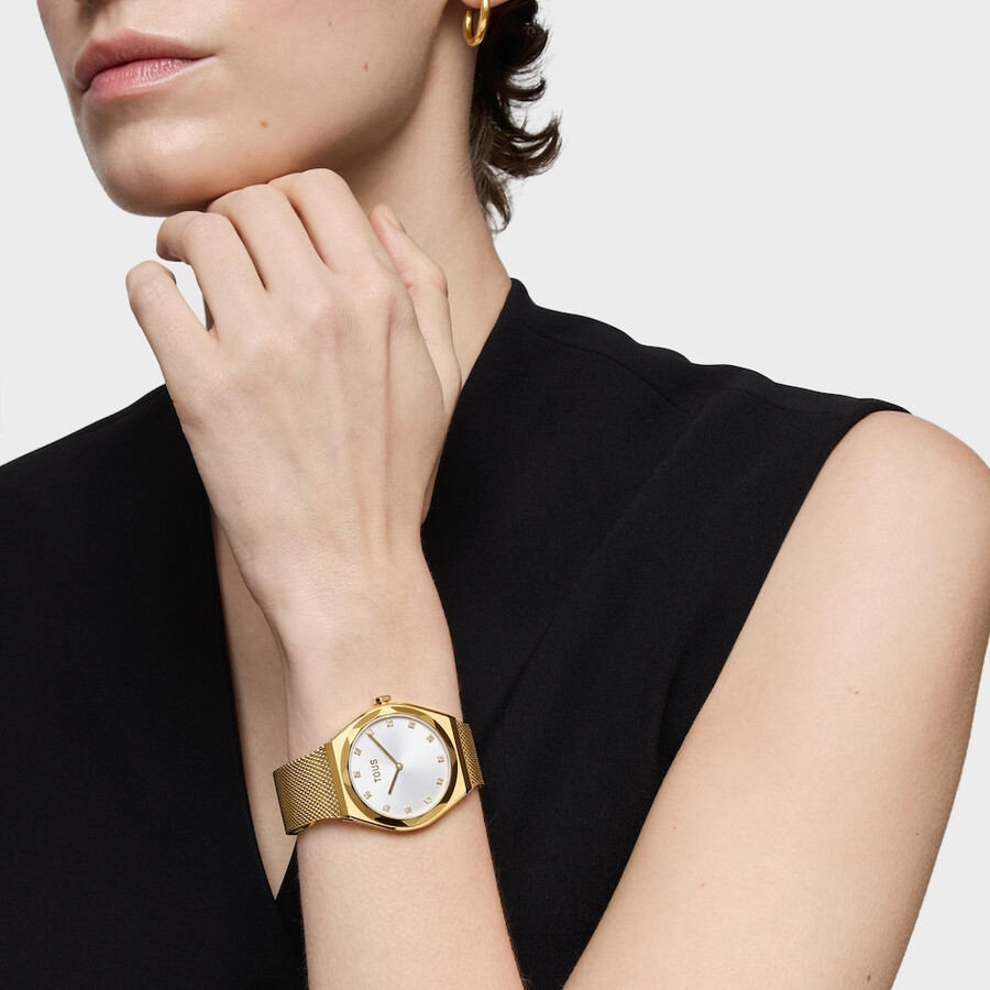 analoge armbanduhr mit goldfarbenem edelstahlarmband karat round mesh