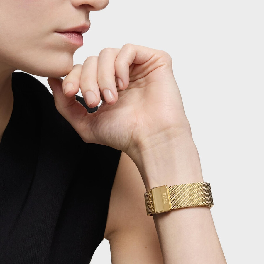 analoge armbanduhr mit goldfarbenem edelstahlarmband karat round mesh