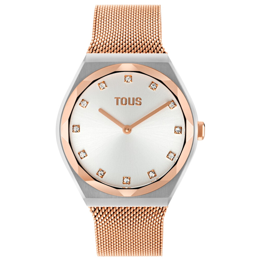 analoge armbanduhr aus roségoldenem edelstahl mit edelstahlarmband karat round mesh