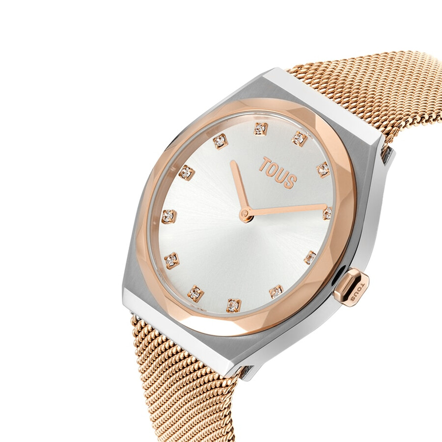 analoge armbanduhr aus roségoldenem edelstahl mit edelstahlarmband karat round mesh